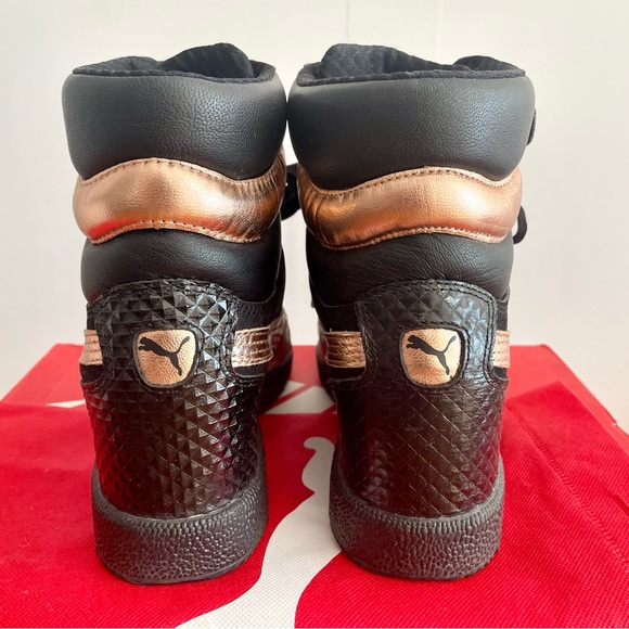 Puma Womens Sport Lifestyle Hidden Wedge Sneaker with Gold Spikes Black and Gold - Picture 4 of 12